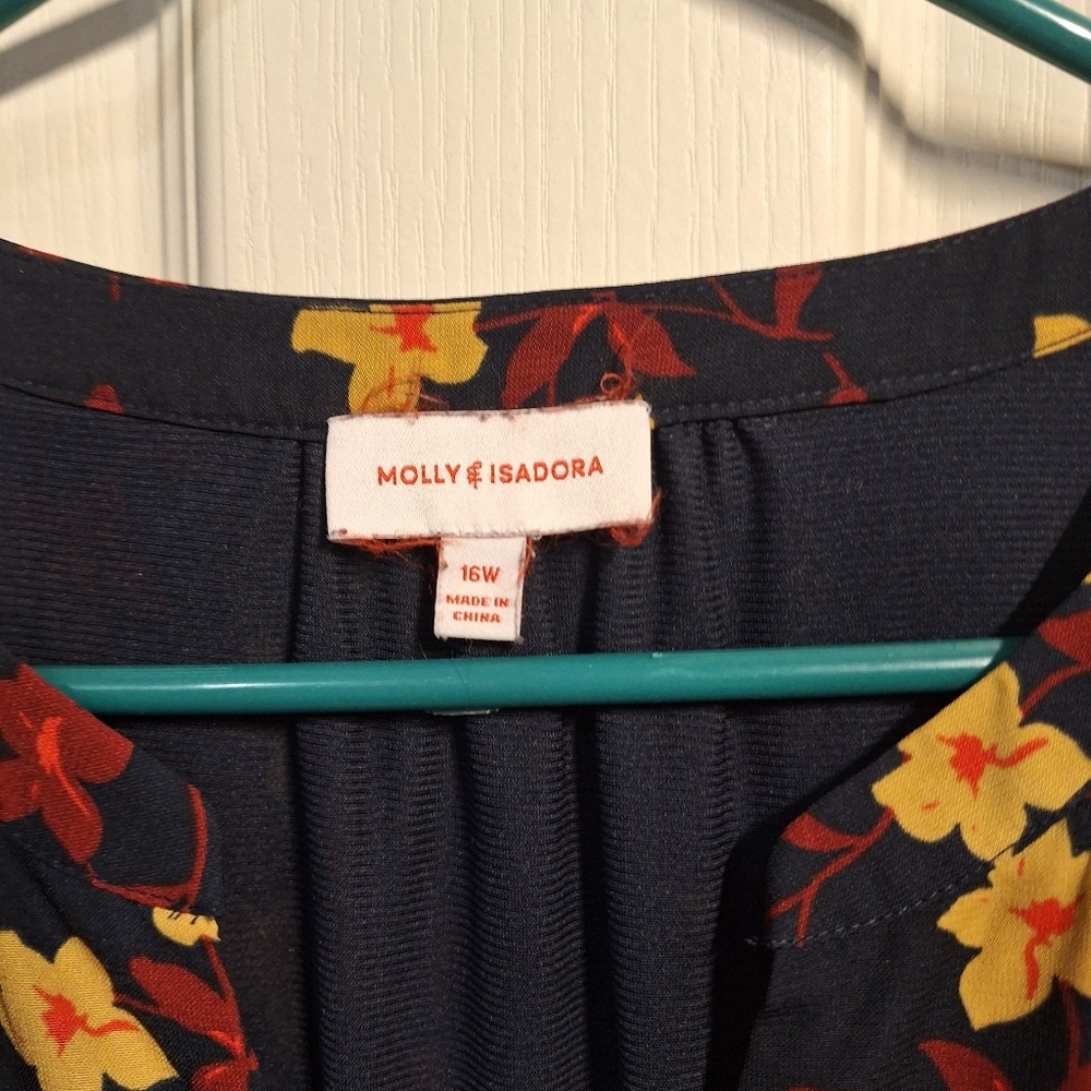 Molly & Isadora Floral V-Neck Midi Dress in Navy, Burgandy, Gold 16W - Picture 7 of 7